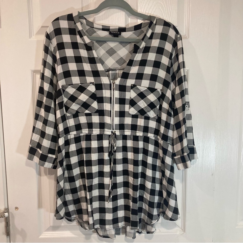Torrid Y2K babydoll tunic top roll tab elbow sleeves drawstring waist size 1X
